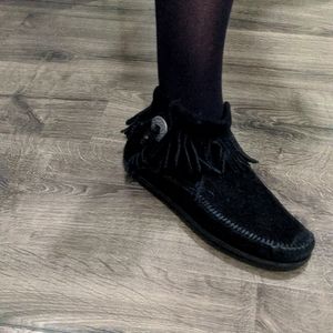 Minnetonka black suede